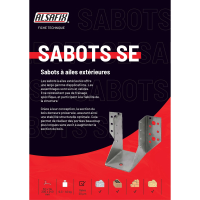 Sabot de charpente à ailes extérieures (P x l x H x ép) 80 x 90 x 205 x 2,0 mm - AL-SE900205 - Alsafix