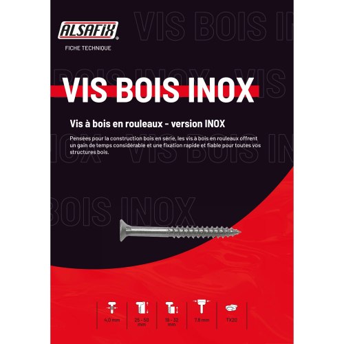 1500 vis bois en rouleaux D. 4 x 50 mm Inox A2 TX 20 - SP4050A2 - Alsafix