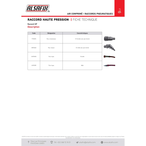 Raccord compresseur haute pression 1/4" femelle avec pas inversé - TT05015 - Alsafix