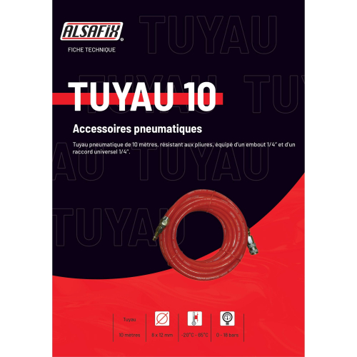 Tuyau pneumatique avec raccords D. 8 x 12 mm x L. 10 M - TUYAU10 - Alsafix