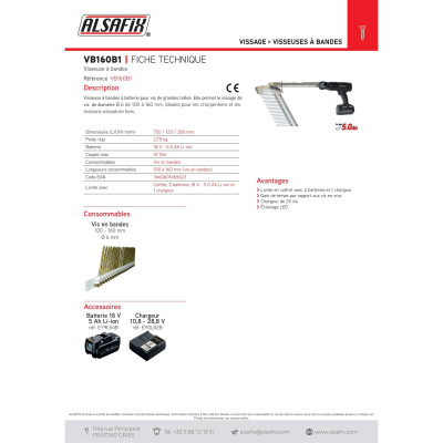 Visseuse chargeur à bande sans fil 18 V 5 Ah - VB160-B1 - Alsafix
