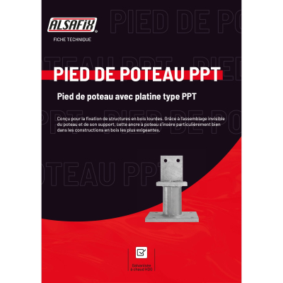 Pied De Poteau Avec Platine Type PPT (A x B x D x ép) 80 x 120 x 48 x 8,0 mm - Alsafix