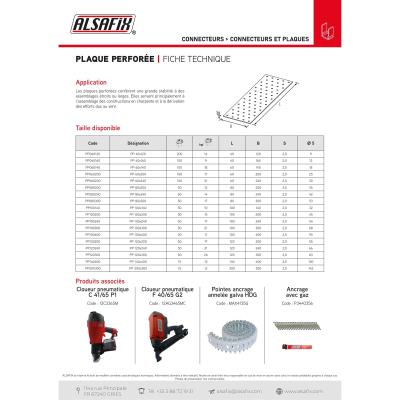 Plaque perforée (l x L x ép) 60 x 240 x 2,0 mm - AL-PP060240 - Alsafix