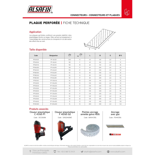 Plaque perforée (l x L x ép) 100 x 400 x 2,0 mm - AL-PP100400 - Alsafix