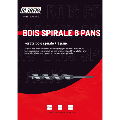 Mèche Charpente Spirale Unique Q. 6 Pans LT. 180 x Lu. 80 mm - Alsafix