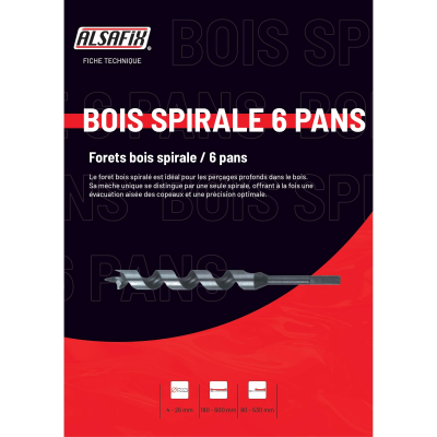 Mèche Charpente Spirale Unique Q. 6 Pans LT. 235 x Lu. 160 mm - Alsafix