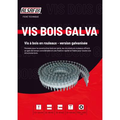 1125 Vis Bois en Rouleaux D. 4,5 mm Galvanisées TX 20 - Alsafix