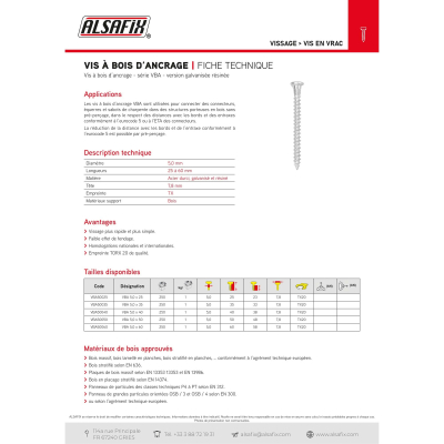 250 Vis Bois D'ancrage D. 5 mm Galvanisees Resinees TX 20 Alsafix