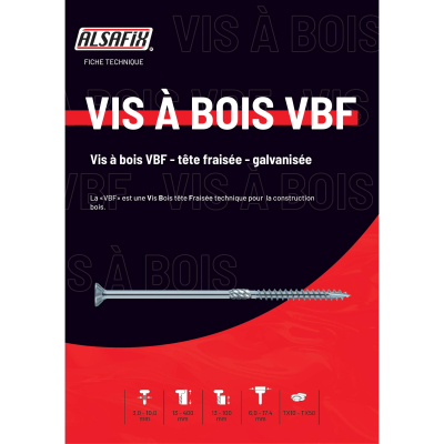 Blister de 50 Vis Bois Tête Fraisée VBF D. 5 mm x TX25 - Galvanisé Résiné - Alsafix