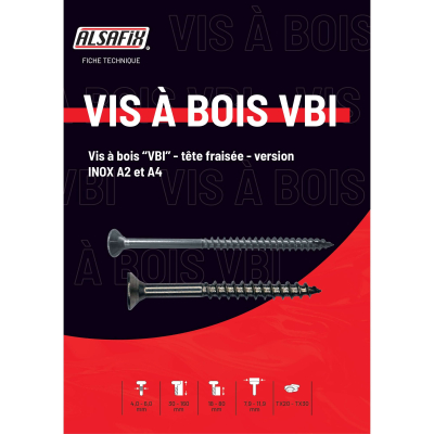 Blister de 50 Vis Bois Tête Fraisée VBI D. 5 mm x TX25 - Inox A2 - Alsafix 2