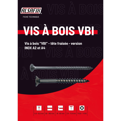 100 Vis Bois Tête Fraisée D. 6 mm Inox A2 TX 30 Alsafix