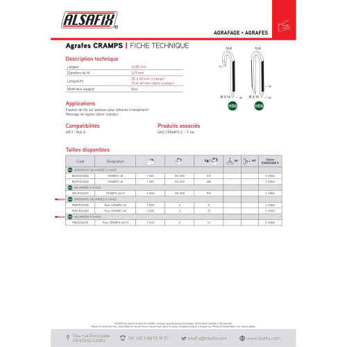 1500 crampillons galvanisés à chaud 12,8 x 30 x D. 3,15 mm HDG - BDCR3230D6 - Alsafix