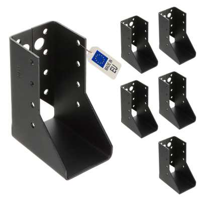 6 sabots de charpente à ailes intérieures - Larg 45 x Ht 99 mm - Connecteurs de poutres - Acier galva noir - Fabriqué en Europe