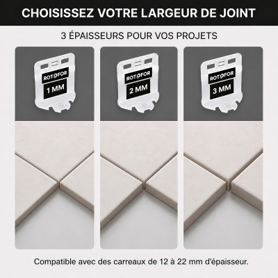 Lot de 100 croisillons XL auto-nivelants pour carreaux de 12 à 22 mm - pro carrelage