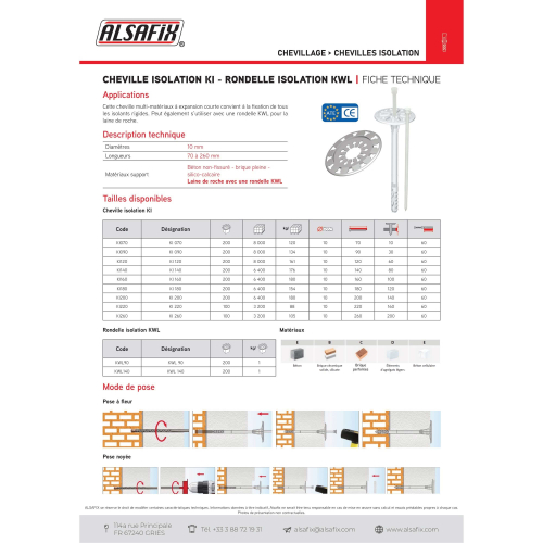 200 chevilles isolation KI 180 multimatériaux à expansion courte D. 10 x Lt. 180 mm - KI180 - Alsafix