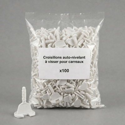 Lot de 100 croisillons auto-nivelant à visser pour carreaux de 2 à 18 mm pour carrelage