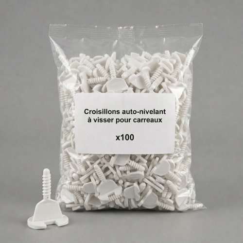 Lot de 100 croisillons auto-nivelant à visser pour carreaux de 2 à 18 mm pour carrelage