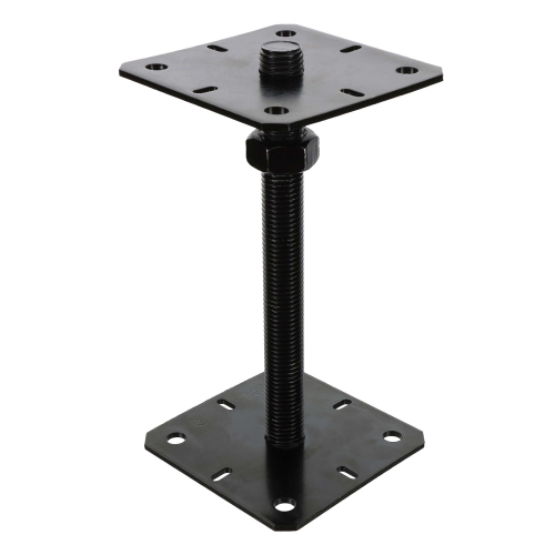 4 embases pied de poteau carrée réglable par vis - Platine 130x130mm - M24 - Acier galvanisé Noir - Fabrication Europe