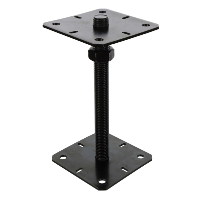 4 embases pied de poteau carrée réglable par vis - Platine 130x130mm - M24 - Acier galvanisé Noir - Fabrication Europe