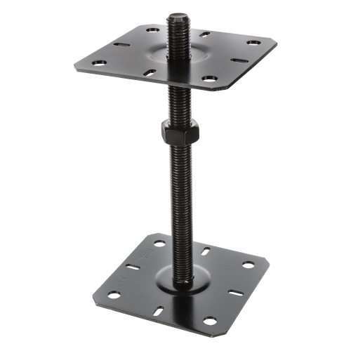 4 embases pied de poteau réglables - Platines 130x130mm - Filetage M20 - Acier galvanisé Noir - Ht 250 mm - Fabriqué en Europe
