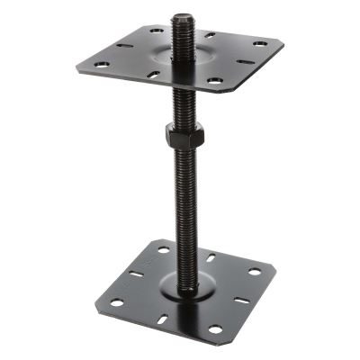 4 embases pied de poteau réglables - Platines 130x130mm - Filetage M20 - Acier galvanisé Noir - Ht 250 mm - Fabriqué en Europe