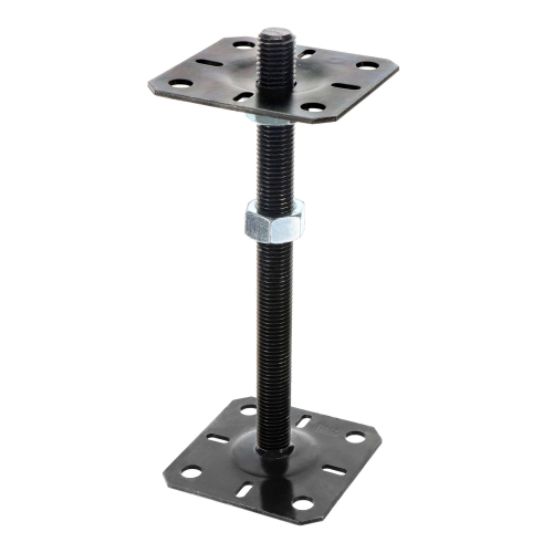 4 embases pied de poteau carrée réglable par vis - Platine 100x100mm - M20 - Acier galvanisé Noir - Fabrication Europe