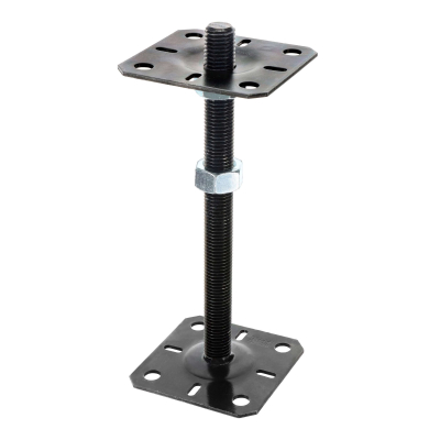 4 embases pied de poteau carrée réglable par vis - Platine 100x100mm - M20 - Acier galvanisé Noir - Fabrication Europe