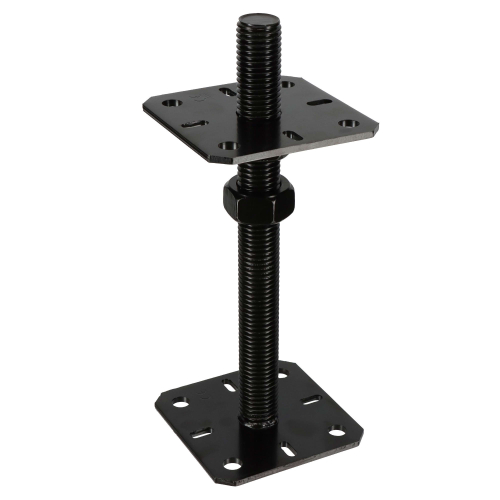 4 Embases pied de poteau réglable par vis - Platine 80x80mm - M24 - Acier galvanisé Noir - Fabrication Europe