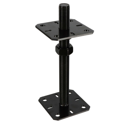 4 Embases pied de poteau réglable par vis - Platine 80x80mm - M24 - Acier galvanisé Noir - Fabrication Europe