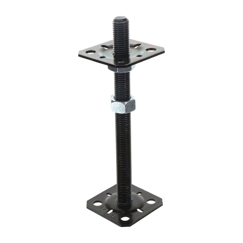 4 Embases Pied de poteau réglable en hauteur par vis - Platines 80x80mm - M20 - Acier galvanisé Noir - Fabrication Europe