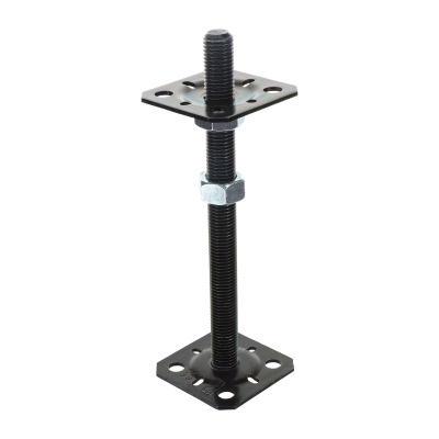 4 Embases Pied de poteau réglable en hauteur par vis - Platines 80x80mm - M20 - Acier galvanisé Noir - Fabrication Europe