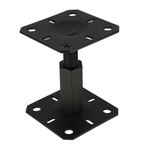 4 embases pied de poteau réglables - Platines 130x130mm - M20 - Acier galvanisé Noir - Ht100 à 150 mm - Fabrication Européenne
