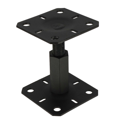 4 embases pied de poteau réglables - Platines 130x130mm - M20 - Acier galvanisé Noir - Ht100 à 150 mm - Fabrication Européenne