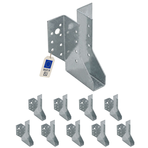 10 Sabots de charpente à ailes extérieures Connecteurs de poutres - Acier galvanisé - Larg 25 x Ht 120 mm - Fabriqué en Europe