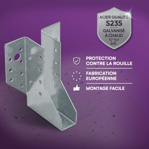 10 Sabots de charpente à ailes extérieures Connecteurs de poutres - Acier galvanisé - Larg 25 x Ht 120 mm - Fabriqué en Europe