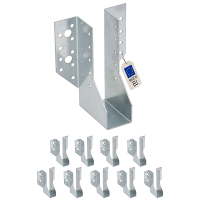10 sabots de charpente à ailes extérieures - Connecteurs de poutres - Acier galvanisé - Larg 38 x Ht 143 mm - Fabriqué en Europe