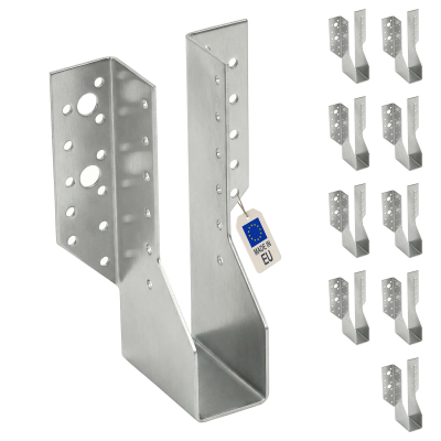 10 sabots de charpente à ailes extérieures - Connecteurs de poutres - Acier galvanisé - Larg 38 x Ht 171 mm - Fabriqué en Europe