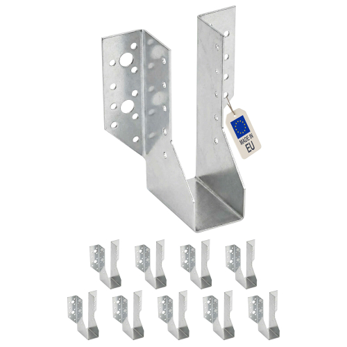 10 sabots de charpente à ailes extérieures - Connecteurs de poutres - Acier galvanisé - Larg 41 x Ht 142 mm - Fabriqué en Europe