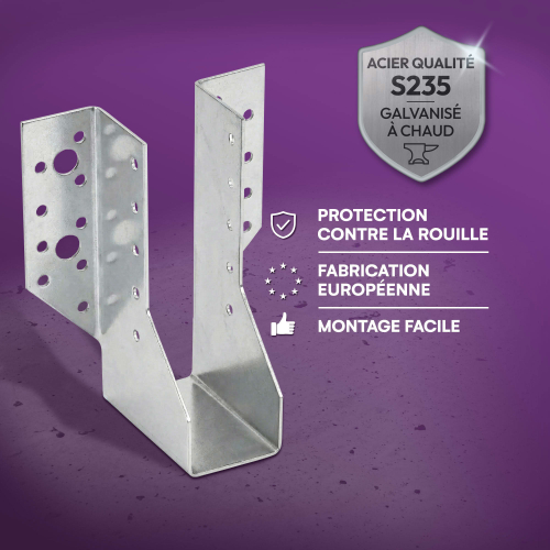 10 sabots de charpente à ailes extérieures - Connecteurs de poutres - Acier galvanisé - Larg 41 x Ht 142 mm - Fabriqué en Europe