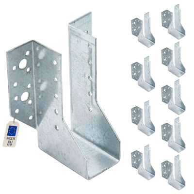 10 sabots de charpente à ailes extérieures - Connecteurs de poutres - Acier galvanisé - Larg 45 x Ht 140 mm - Fabriqué en Europe
