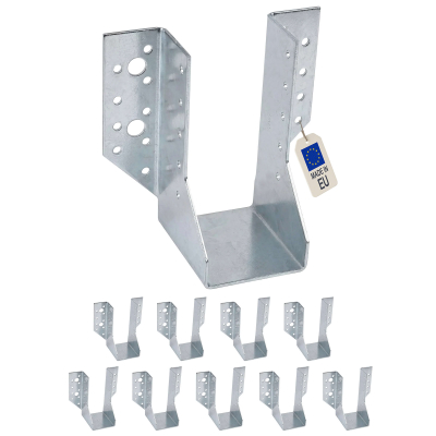 10 Sabots de charpente à ailes extérieures Connecteurs de poutres - Acier galvanisé - Larg 60 x Ht 132 mm - Fabriqué en Europe