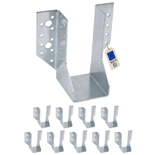 10 Sabots de charpente à ailes extérieures Connecteurs de poutres - Acier galvanisé - Larg 60 x Ht 132 mm - Fabriqué en Europe
