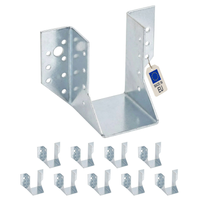 10 Sabots de charpente à ailes extérieures Connecteurs de poutres - Acier galvanisé - Larg 64 x Ht 100 mm - Fabriqué en Europe