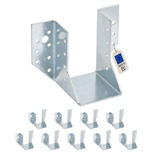 10 Sabots de charpente à ailes extérieures Connecteurs de poutres - Acier galvanisé - Larg 64 x Ht 100 mm - Fabriqué en Europe