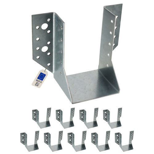 10 Sabots de charpente à ailes extérieures Connecteurs de poutres - Acier galvanisé - Larg 70 x Ht 127 mm - Fabriqué en Europe