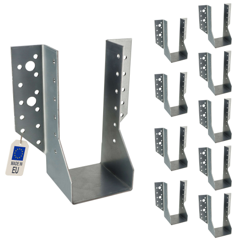 10 Sabots de charpente à ailes extérieures Connecteurs de poutres - Acier galvanisé - Larg 70 x Ht 157 mm - Fabriqué en Europe
