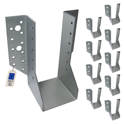 10 Sabots de charpente à ailes extérieures Connecteurs de poutres - Acier galvanisé - Larg 76 x Ht 154 mm - Fabriqué en Europe