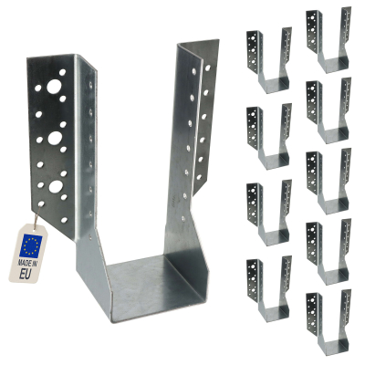 10 Sabots de charpente à ailes extérieures Connecteurs de poutres - Acier galvanisé - Larg 76 x Ht 184 mm - Fabriqué en Europe