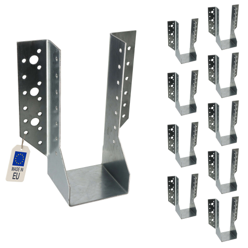 10 Sabots de charpente à ailes extérieures Connecteurs de poutres - Acier galvanisé - Larg 80 x Ht 182 mm - Fabriqué en Europe