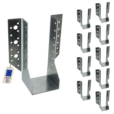 10 Sabots de charpente à ailes extérieures Connecteurs de poutres - Acier galvanisé - Larg 80 x Ht 182 mm - Fabriqué en Europe